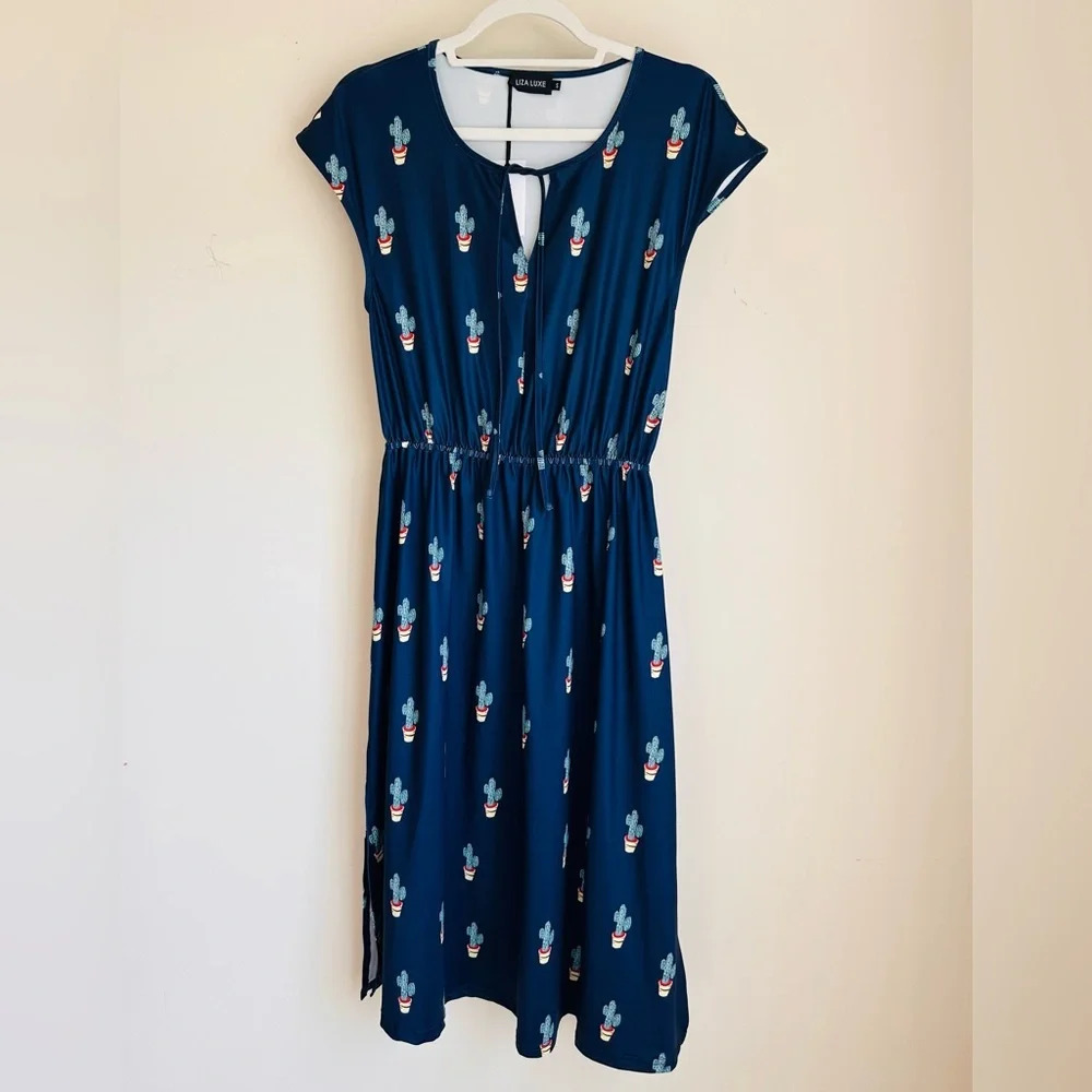 Modcloth Blue Cactus Print Dress